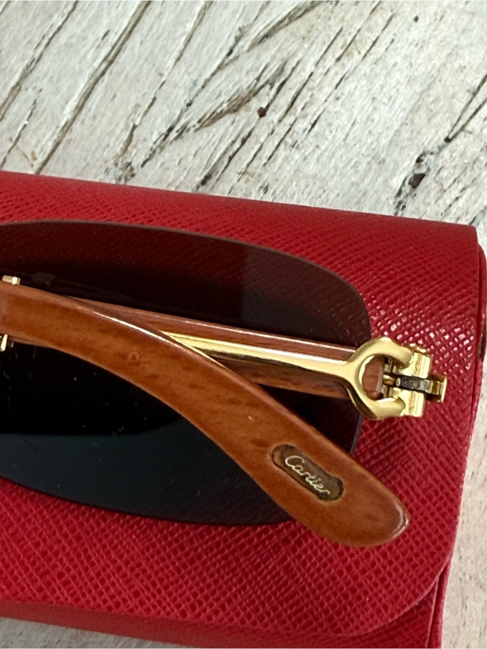 Cartier Gold and wood sunglasses Authentic - Picture 8 of 14